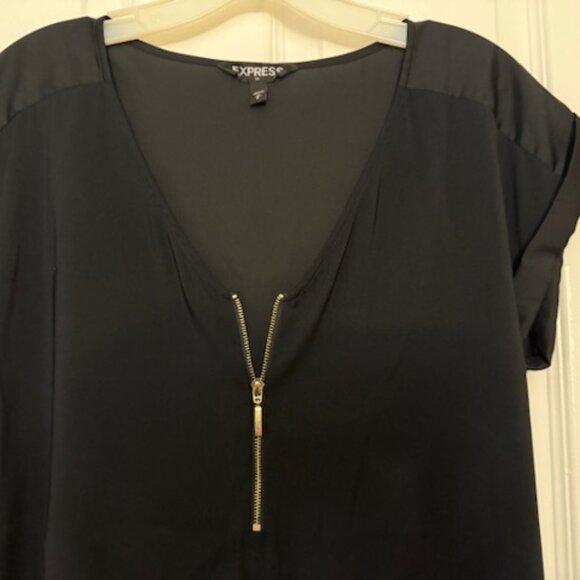 Express silky black blouse with gold zipper - Picture 4 of 5